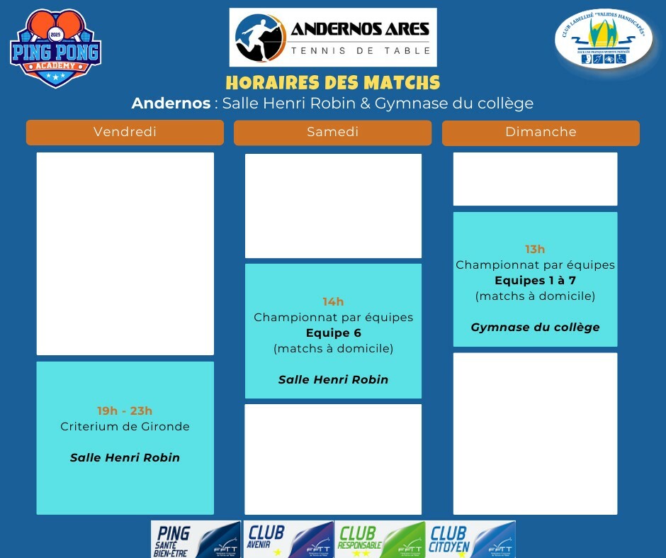 Horaires des matchs 