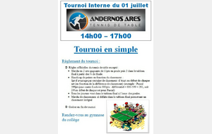 Tournoi interne Samedi 1er juillet à 14h00 !