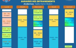 Horaires des entraînements à Andernos