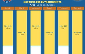 Horaires des entraînements à Arès