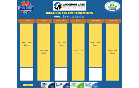 Horaires des entraînements à Arès